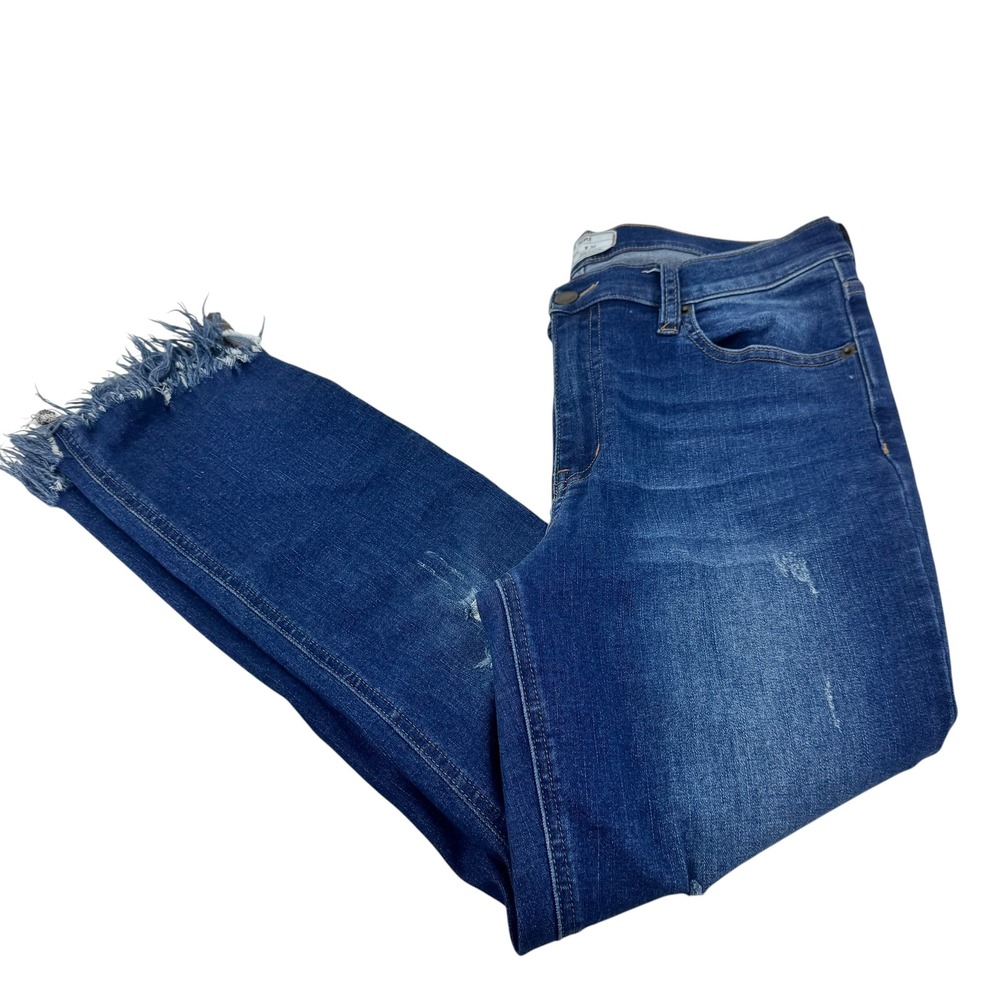 Free People Blue Frayed Fringe Hem Skinny Jeans Womens Size 30 Distressed Denim - Picture 2 of 12